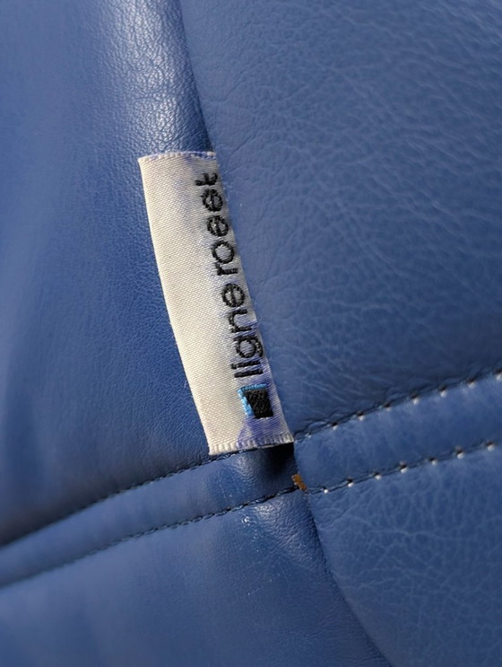 Image 1 of Michel Ducaroy Ligne Roset Ecksofa aus blauem Togo-Leder, Frankreich, 1980er Jahre