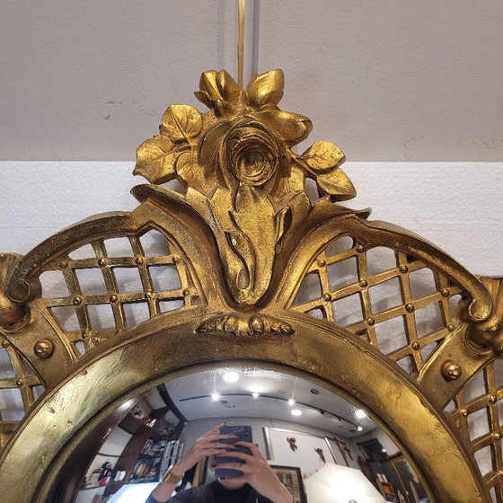 Image 1 of Espejo convexo “Witch mirror”, marco en bronce dorado, 50’s – Francia