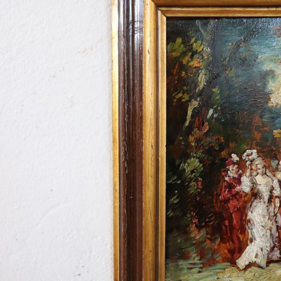 19th Century Oil Painting on Board, Gallant Scene, Signed – Paintings & Drawings, Wood (photo 5 of 13)