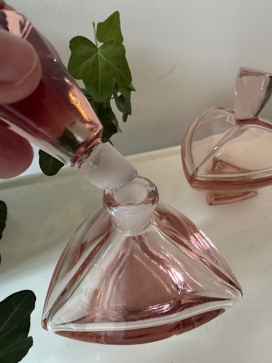 Image 1 of Art Deco Set Pink Glass Bottle and Lidded Jar