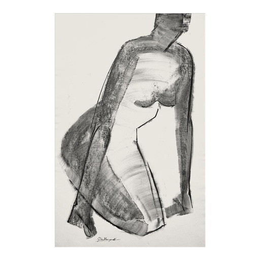 Georges (géo) De Vlamynck, Femme Nue Abstraite, Fusain Encre Craie sur Papier Mouillé