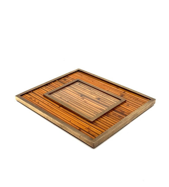 Image 1 of Marco de fotos estilo Hollywood Regency, de bambú y latón, al estilo de Gabriella Crespi, Italia, década de 1970.