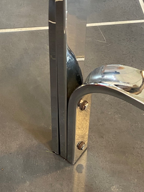 Image 1 of Table basse double plateau verre chrome style Bauhaus vintage 1970