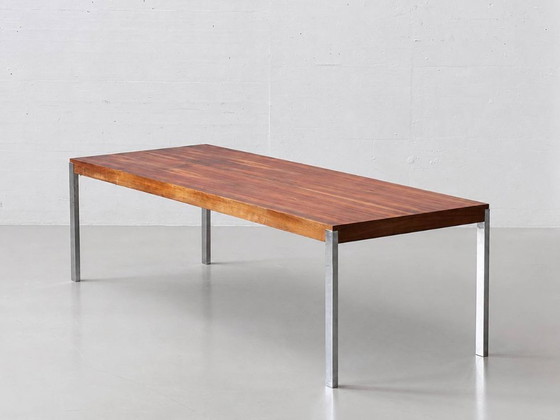 Image 1 of Spacious dining table with rosewood veneer and chrome-plated steel frame, 1970s