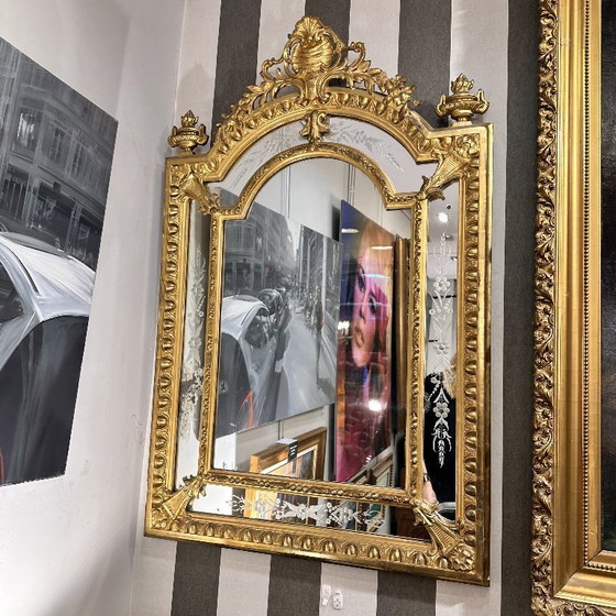 Image 1 of Wall mirror, carved and gilded wood, Napoleon III, circa 1880 – France