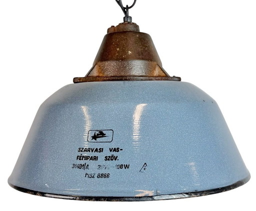 Industriële hanglamp van grijs emaille en gietijzer, jaren 60