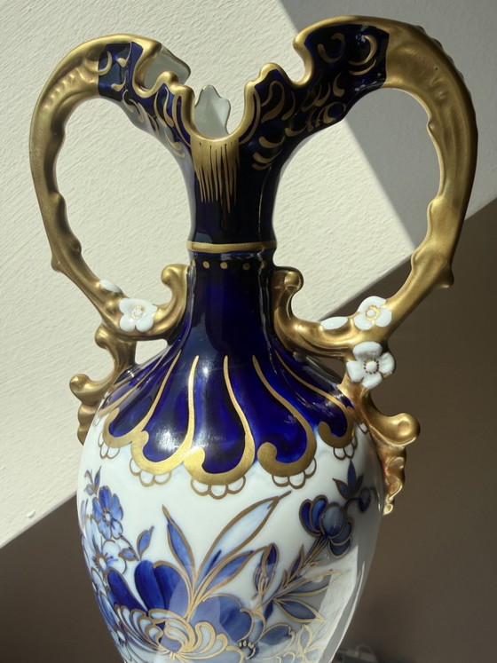 Royal Dux Porcelain Vase Cobalt Blue Gold - Czechoslovakia (photo 4 of 9)