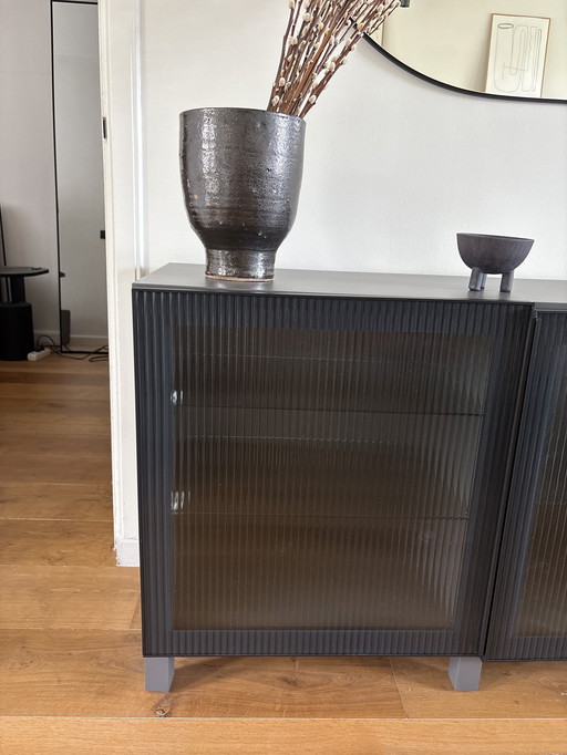 Ikea Sideboard - Dark Grey with Glass Doors