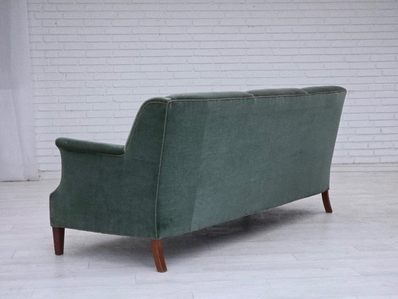 Image 1 of 1960s, Danish 3-seater sofa, original turquoise-green furniture velour.