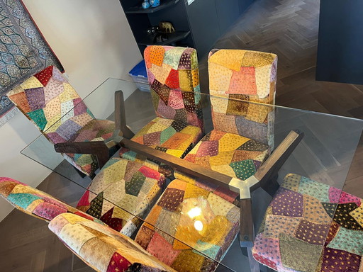 Crate & Barrel Wooden Table With Glass Top + Chairs