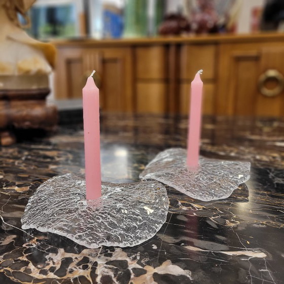 Image 1 of Paire de bougeoirs « Manet », dont un de Westerberg pour Pukeberg, verre, années 1970 – Suède