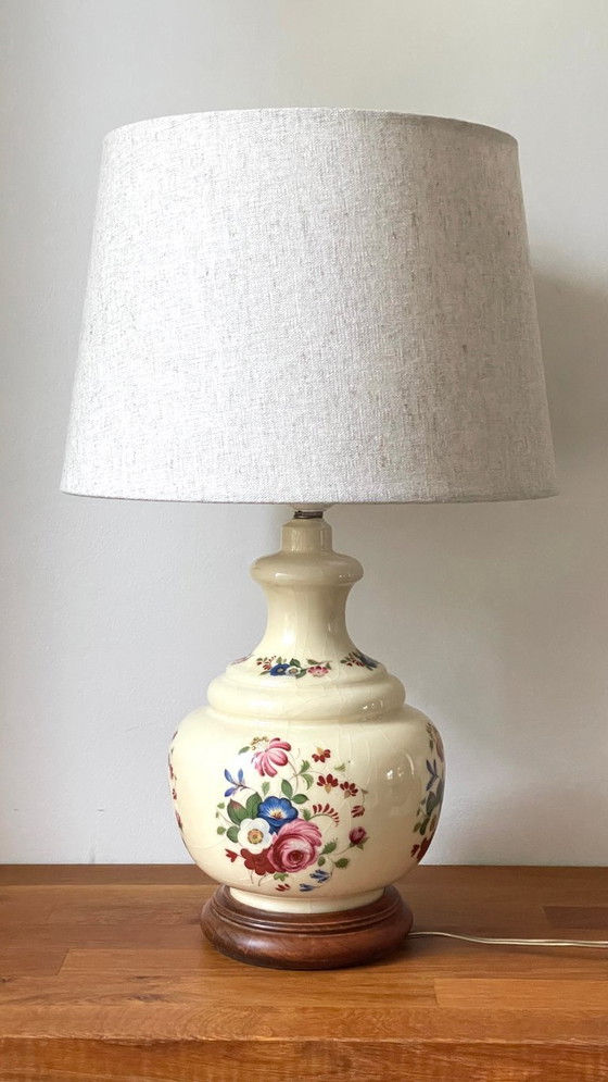 Image 1 of Vintage Ceramic Lamp with Wooden Base