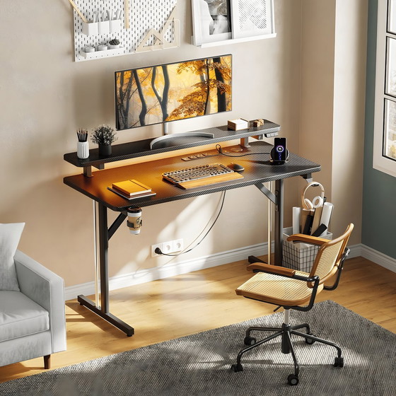 Image 1 of Five Stars® Game Bureau - 100x50x75 cm - Game Bureau met LED Verlichting - Zwart Carbon