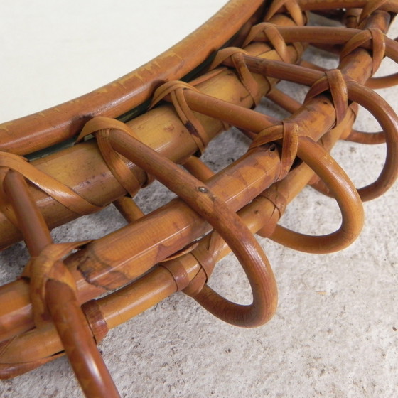 Image 1 of Ronde Vintage Spiegel Met Bamboe Rand in de Stijl van Franco Albini