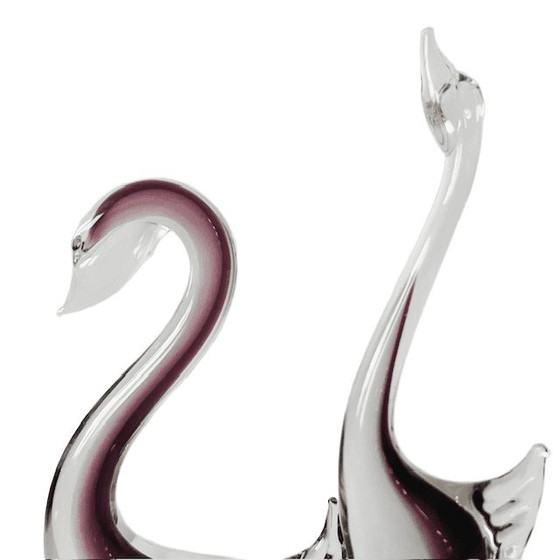 Image 1 of Ensemble de cygnes en verre vintage, verre violet style Murano, années 1980