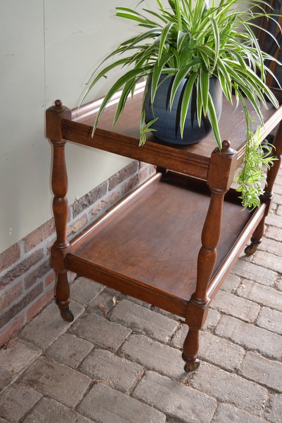 Image 1 of Antique Oak Wooden Tea Trolley