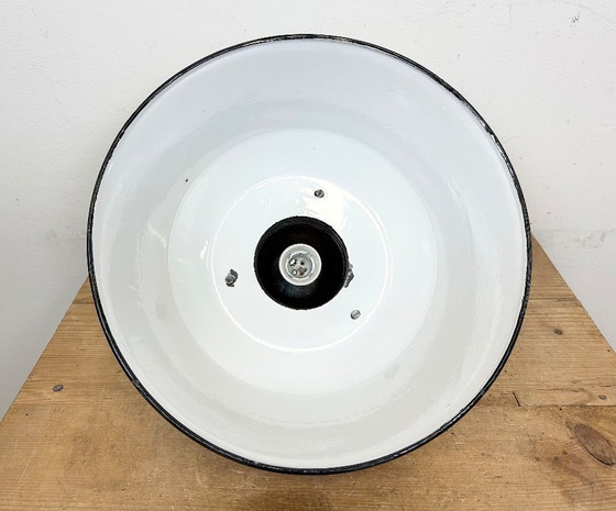 Image 1 of White Enamel and Cast Iron Industrial Pendant Light , 1960s