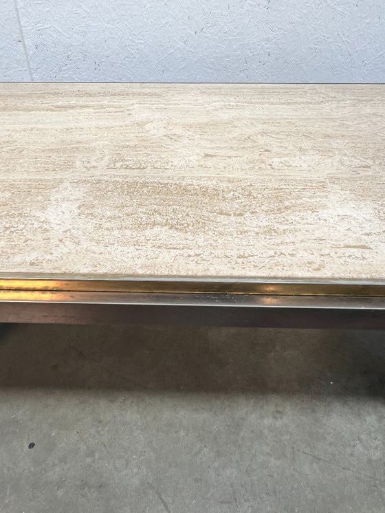 Image 1 of Grande table basse vintage, Belgochrom, Belgique, années 1970. Travertin et laiton