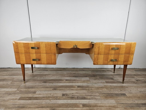 1950 Mid Century ladekast van esdoorn en glas