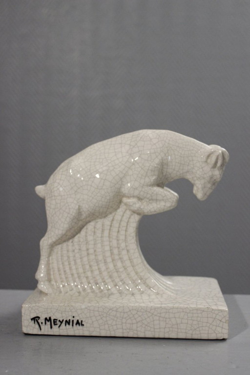 René Meynial - Cracked Art Deco Period Charging Aries France 1930s