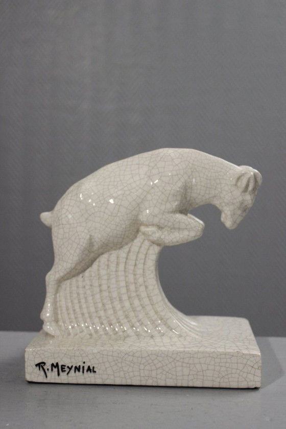 Image 1 of René Meynial - Cracked Art Deco Period Charging Aries France 1930s