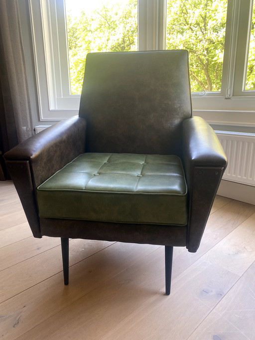 Vintage Sofa + Stuhl skai Leder braun/grün