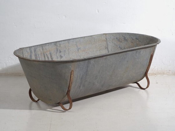 Bañera antigua de zinc galvanizado – Tina industrial europea – circa 1900 #6 – Macetas, Iron, Rustic (photo 6 of 39)
