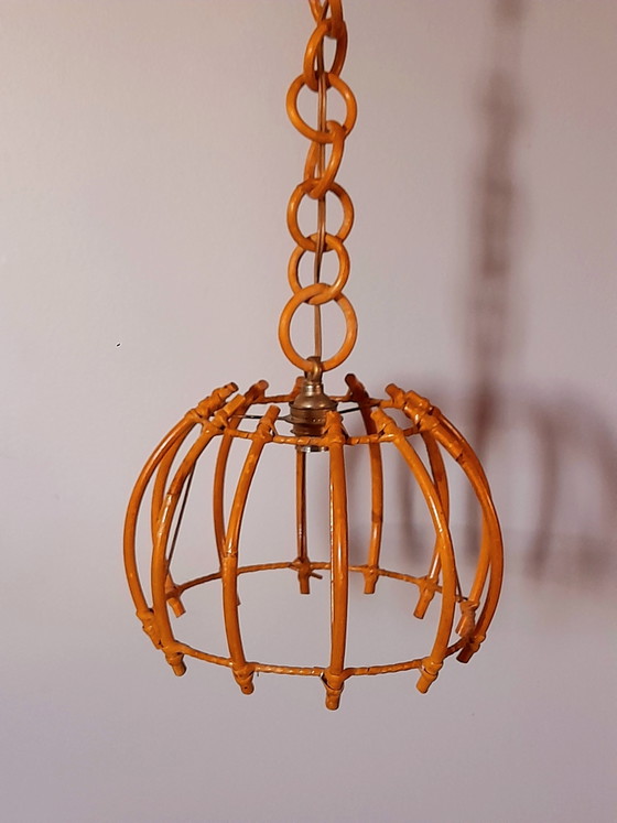 Image 1 of Rattan-Pendelleuchte im Stil von Louis Sognot, 1960