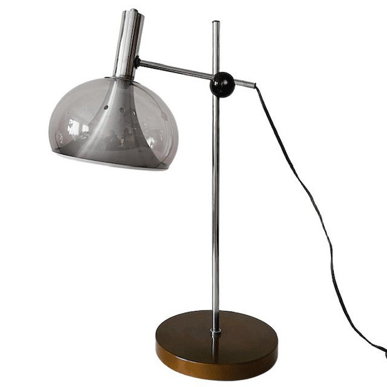 Image 1 of Vintage Space Age Dijkstra Table Lamp Chrome-Plated Grey Plexiglass 1970s