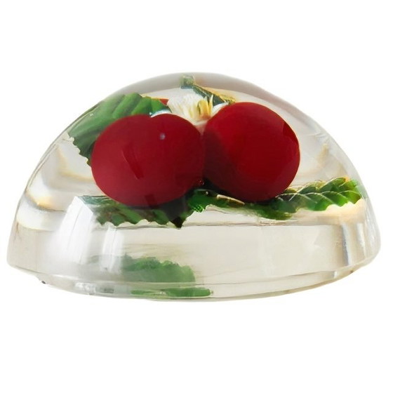 Image 1 of Fermacarte vintage in plexiglass con bacche e fiori, anni '70.
