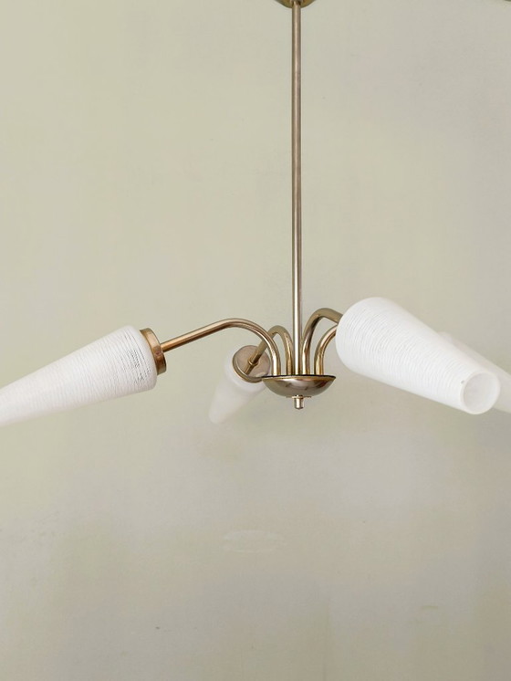 Image 1 of Lustre en métal et abat-jours coniques années 70