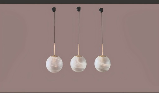 set of 3 xl globe pendant lamps peill &putzler 70s