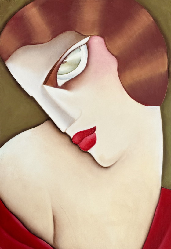 Image 1 of Large Art Deco oil on canvas – Stylized woman signed Ardoon (circa 1980) – 100 x 65.5 cm