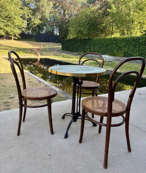 Originele Thonet No. 14 Bistroset – 3 Stoelen & Marmeren Tafel