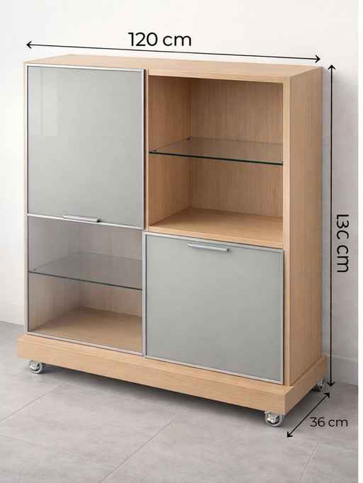 Mueble de almacenamiento de diseño moderno en madera y cristal – 120 cm – En perfecto estado