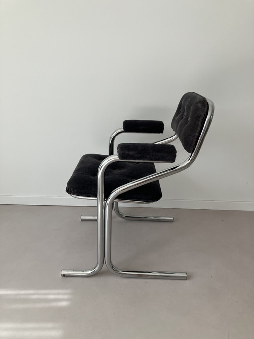 Chaises de salle à manger - Jerry Johnson - Années 1970 – eetkamerstoelen, Chrome, Textile