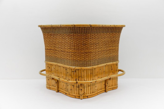 Image 1 of Bamboe bar met 5 bamboe barkrukken, jaren 1950, Italië