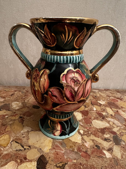 Vaso anfora in ceramica d'epoca firmato Vallauris - H 24 cm