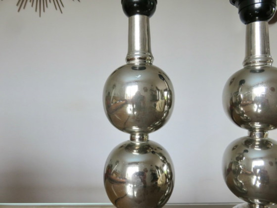 Image 1 of Pair of chrome-plated metal lamps, 1970