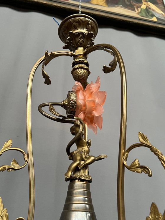 Renaissance chandelier with putti statuette. – Bronze, Copper (photo 8 of 9)