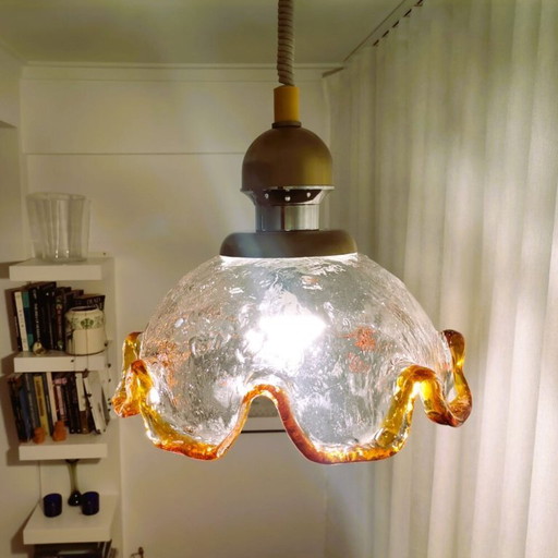 Large Murano glass retractable hanging lamp in style of Carlo Mason for Mazzega, 1960s