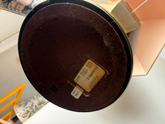 Vintage Maison Le Dauphin Franse Messing Tafellamp – Tafellampen, Textile, Brass (photo 3 of 5)