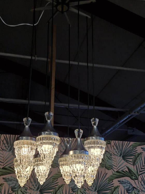 Image 1 of Vintage chandelier / pendant lamp with 8 glass drops