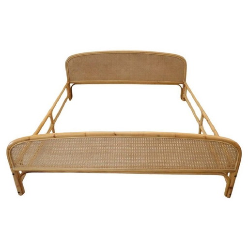 Lit double vintage en bambou et paille de Vienne