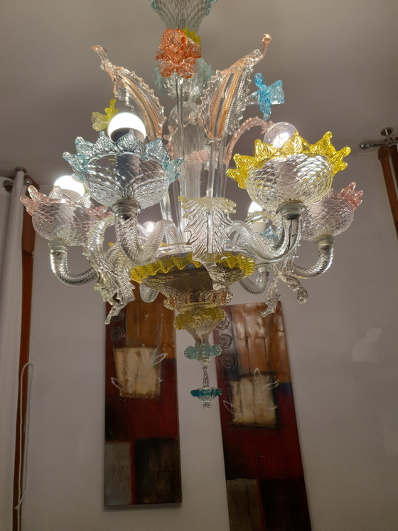 Image 1 of Lampadario 6 bracci colorato in vetro di Murano
