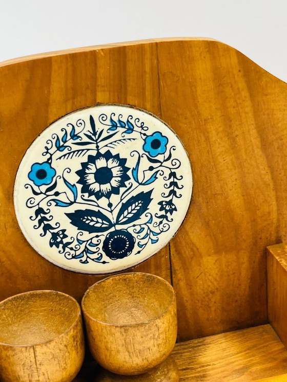 Image 1 of Wooden wall-mounted egg cup holder and utensil holder