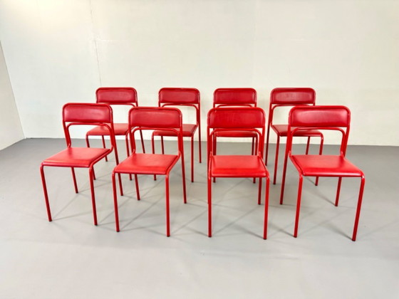 Image 1 of 8 x Vintage Bauhaus Design Chairs Retro Red