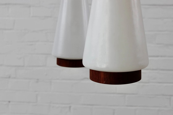 Deense teakhouten plafondlamp Deens design mid-century jaren 60 – Hanglampen, Wood, Glass, Mid Century Modern (photo 6 of 13)