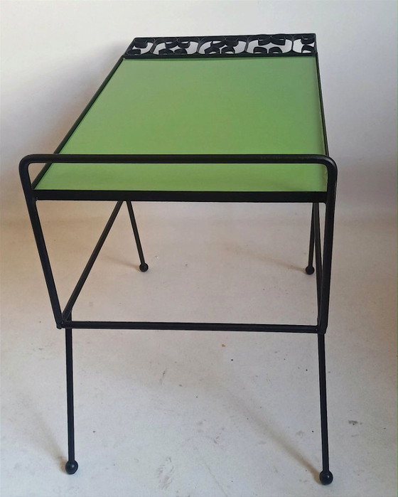 Image 1 of 1950s side table with apple green top, 65.5 cm wide