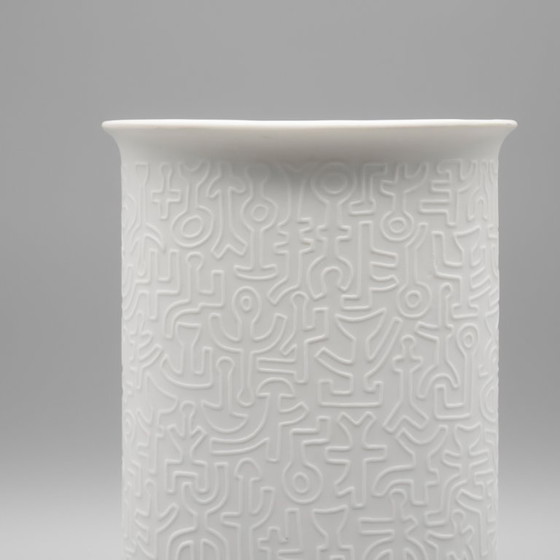 Image 1 of Rare Cuno Fischer HUTSCHENREUTHER Bisque Porcelain Vase Keith Haring Art Relief